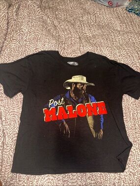 Post Malone Graphic Tee with Cowboy Portrait - Black
